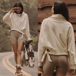 Daily Practice Funnel Neck Tie Waist Women's Cream Jacket